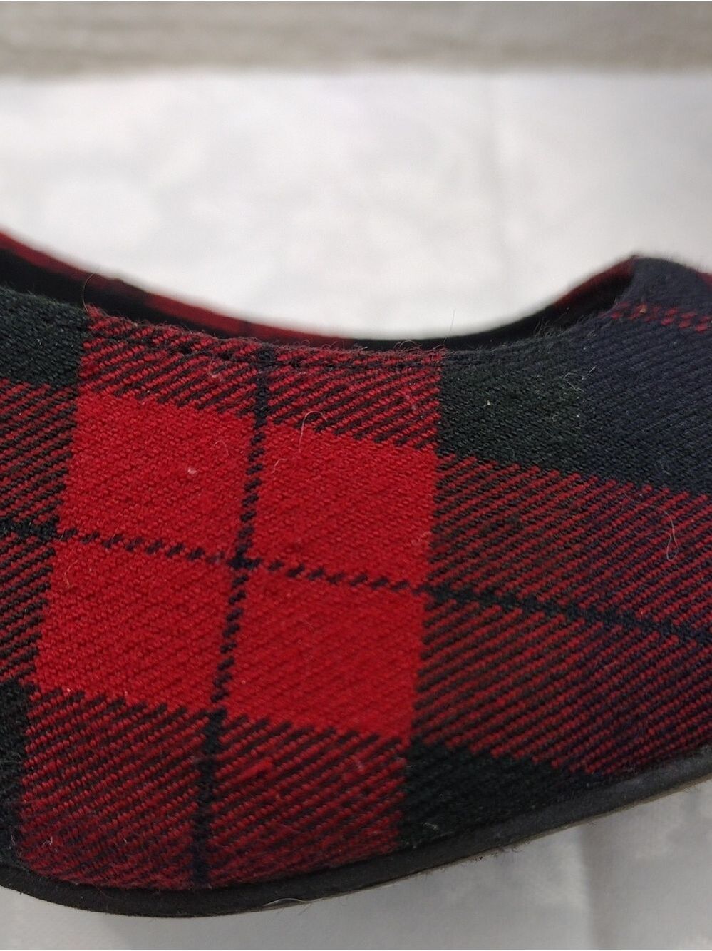 Comfort Plus by Predictions Black Red Plaid Fabric Point Toe High Heel Pump Shoe - Picture 13 of 16